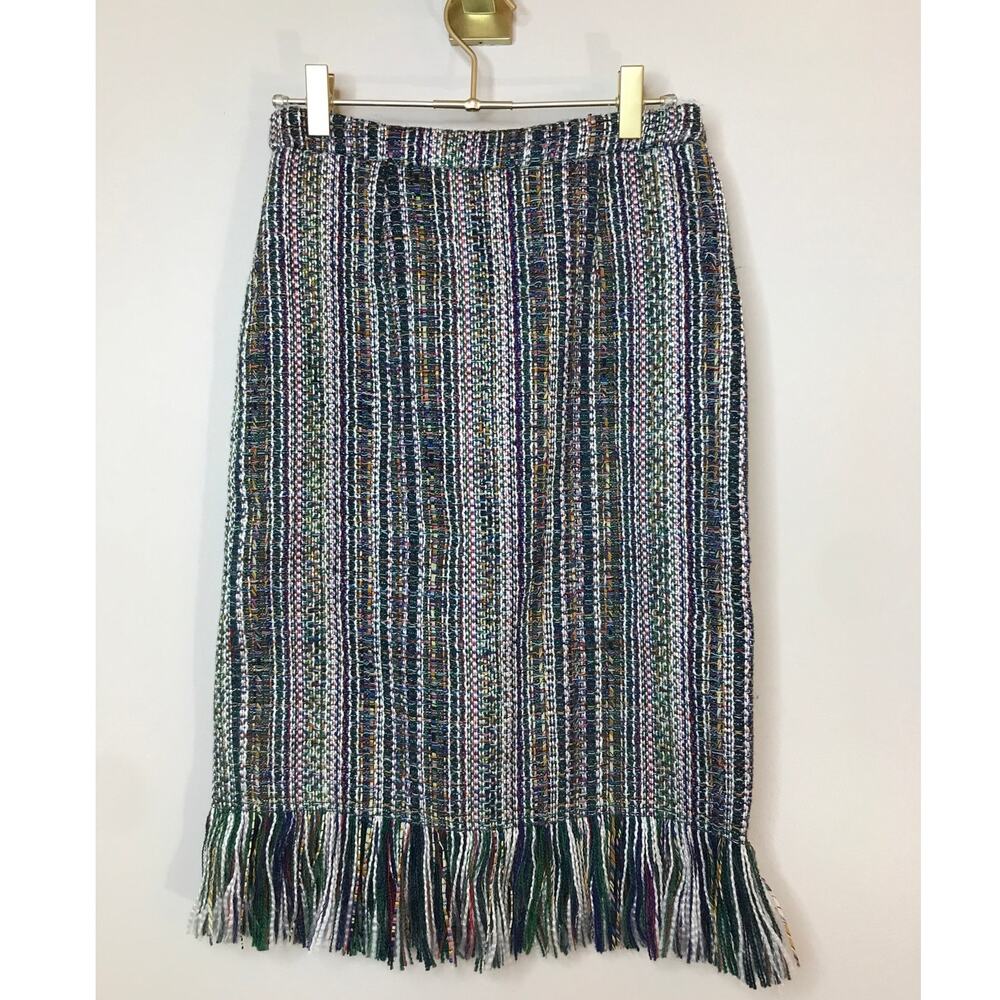 Maeve by Anthropologie Fringe Tweed Pencil Skirt 0 Midi